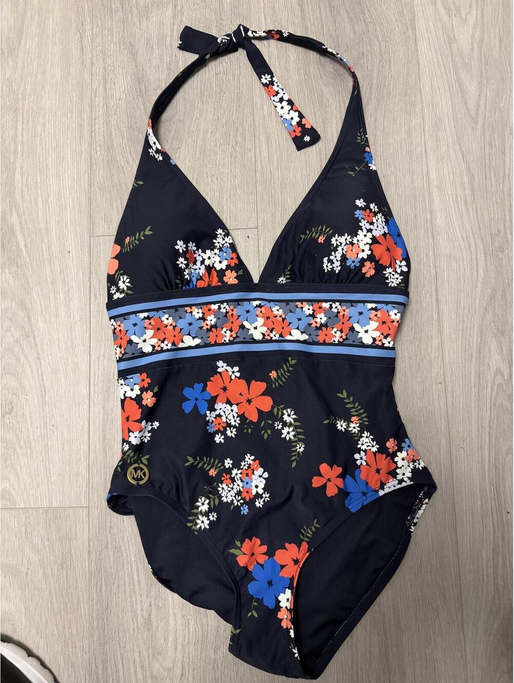 Michael Kors Navy Floral Halter One-Piece Swimsuit Size 10 Cruise 2020